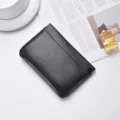 Mini black leather cosmetic bag portable makeup pouch cute coin purse for women storage - Medium (11x12cm) / Black