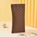 Brown Woven Texture Glasses Pouch Portable Retro Myopia Eyewear Storage Bag Case - Smoky Red Coffee