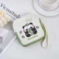 Cute cartoon panda canvas storage bag portable cosmetic pouch mini coin purse for women. - Upgrade Version / Beige Panda