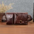 Vintage genuine leather waist bag for men, multi-functional chest pack with multiple pockets. - Coffee