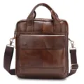 Vintage genuine leather men briefcase shoulder messenger bag business laptop handbag. - 12 Inch / Brown
