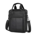 Detail view of men's genuine leather briefcase, black shoulder bag and stylish business handbag. - 30x26x6cm / Black