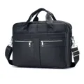 Men's genuine leather briefcase, top layer cowhide laptop bag, large capacity business messenger. - Black