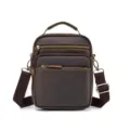 Detailed view of vintage leather crossbody bag, brown cowhide messenger bag with zippers. - Length 17*Width 5*Height 22CM / Coffee