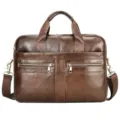 Premium leather mens briefcase laptop bag large capacity business shoulder messenger bag style. - Yellow Brown