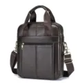 Men's genuine leather briefcase, vintage brown shoulder messenger bag with top handles. - 30x26x6cm / Coffee