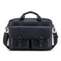 Men's leather business briefcase retro casual laptop messenger bag with dual front pockets. - 39x30x6cm / Black
