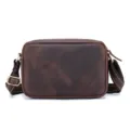 Mens vintage crazy horse leather shoulder bag crossbody messenger bag main view product - 26x5x16cm / Coffee