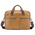 Men's brown leather briefcase laptop bag, large capacity shoulder bag for business travel. - Khaki Yellow