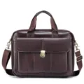 Large capacity genuine leather men's briefcase, top layer cowhide shoulder bag, business casual. - 37.5*28*7.5cm / Brown