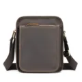 Men's vertical leather crossbody bag, vintage crazy horse cowhide single shoulder bag. - Coffee