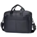 Men's black leather business briefcase 15.6 inch laptop shoulder bag casual commuter style - Smooth Black