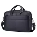 Men's black leather business briefcase and laptop bag with shoulder strap and handles. - Litchi Grain Black