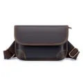 Men's vintage brown leather shoulder bag, casual crossbody chest bag with adjustable strap. - Coffee