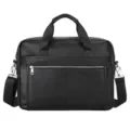Black genuine leather business briefcase detail view, 15-inch laptop bag for men showcase. - Black