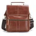 Men's Genuine Leather Crossbody Bag Vintage Casual Vertical Shoulder Handbag Brown Daily - Brown