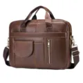 Men genuine leather briefcase business laptop bag large capacity shoulder messenger bag - Brown