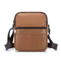 Men brown leather crossbody bag detail, high quality cowhide texture and metal zipper design. - 22X6X19cm / Yellow Brown