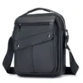 Premium black leather men's messenger bag, versatile vertical business shoulder bag. - Black