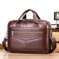 Classic brown leather briefcase for men, large capacity business messenger bag, vintage style. - 14" / Tan