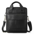Men's Black Genuine Leather Business Briefcase Large Capacity Messenger Shoulder Bag - 12 Inch / Black