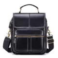 Men's genuine leather messenger bag, premium black casual crossbody shoulder bag for men. - Coffee
