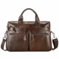 Premium men's brown leather briefcase and laptop bag designed for business travel and daily use. - 14" / Coffee