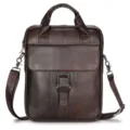 Men leather briefcase casual business shoulder messenger bag dark brown top-layer cowhide bag - 12 Inch / Brown