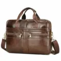 Men's Vintage Brown Leather Briefcase Business Messenger Shoulder Bag for Daily Use - 14" / Brown