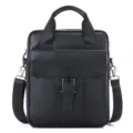 Men's genuine leather messenger bag casual business briefcase shoulder crossbody bag black - 12 Inch / Black
