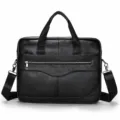 Men's Black Leather Business Briefcase Casual Vintage Large Capacity Handbag Bag - 14" / Black