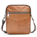 Men's brown genuine leather shoulder bag casual vintage crossbody bag for daily use and travel. - 5 Inch / Brown