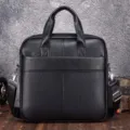 Black genuine leather mens business briefcase laptop bag with shoulder strap and handles variant - 40x6.5x27cm / Black Litchi Pattern
