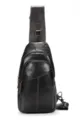 Men genuine leather chest bag retro casual single shoulder messenger bag large capacity - Black