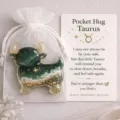 Taurus pocket hug acrylic token with greeting card and cute white mesh gift bag. - Taurus