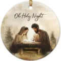 Christmas nativity hanging ornament detail featuring holy family design with warm holiday text. - Round Style