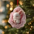 Mignon lapin endormi dans une géode de cristal rose ornement de noël pendentif. - Style 1