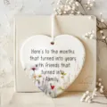 Ceramic heart friendship ornament with floral design and warm quote for home decor gifts. - 8cm / 8