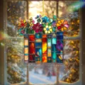 Stained glass books and flowers acrylic hanging ornament for home window holiday decoration - Style 5