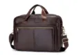 Men's leather business briefcase vintage laptop shoulder bag brown office messenger bag - Coffee