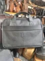 Black genuine leather business briefcase for men, stylish laptop handbag for office work trip. - Black Litchi Pattern