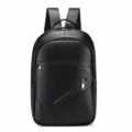 Men black genuine leather casual business travel backpack large capacity laptop school bag - B004 / Black