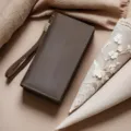 Genuine leather long wallet for men vintage crazy horse leather clutch bag with wrist strap. - Coffee