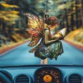 Car hanging ornament detail view, acrylic fairy pendant with glowing book design. - 8cm / Style 1