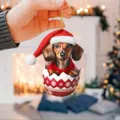 Détail de décoration de Noël teckel, adorable chien dans coquille d'œuf avec bonnet. - 8cm / Style 1