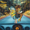 Acrylic stained glass fairy reading book car hanging ornament rearview mirror decor - 8cm / Style 3