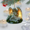 Close-up detail of the glowing angel acrylic hanging ornament with delicate floral and moss design. - 8cm / Style 4
