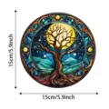 Tree of life stained glass window suncatcher round pendant home wall decor 15cm wide - 8cm with Gold Thread / 2