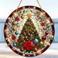 Acrylic Christmas tree hanging pendant, stained glass style round ornament for holiday decor. - 15x15x0.3cm / Style 4