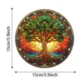 Stained glass tree of life suncatcher detail, vibrant colors, beautiful window hanging pendant. - 8cm with Gold Thread / 4